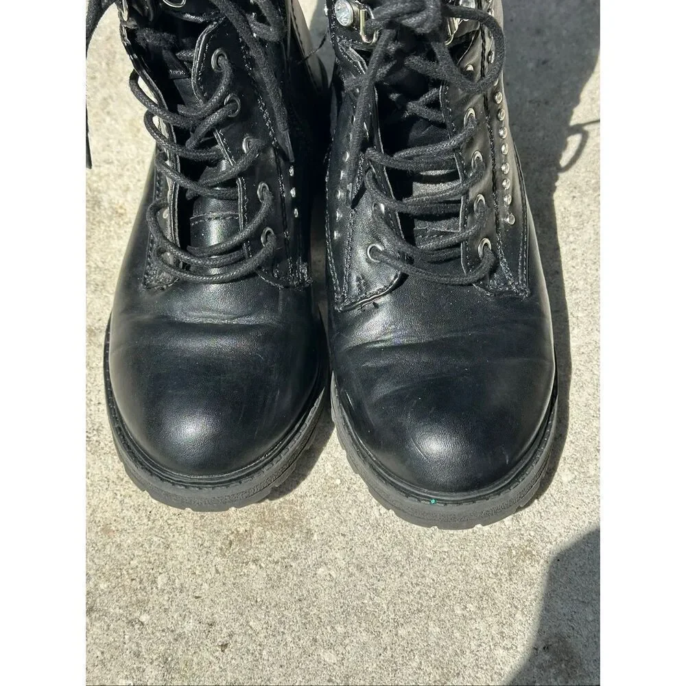 Girls Black Combat Boots Studded Goth Moto Ankle Boots Size 1 Kidpik